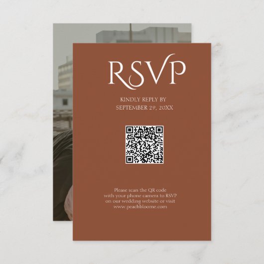 QR Code Modern Minimalistic Deep Copper Wedding 出欠カード (正面/裏面)