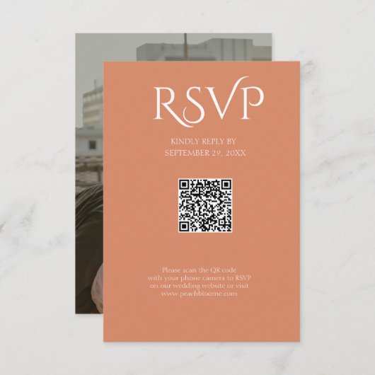 QR Code Modern Minimalistic Deep Copper Wedding 出欠カード (正面/裏面)