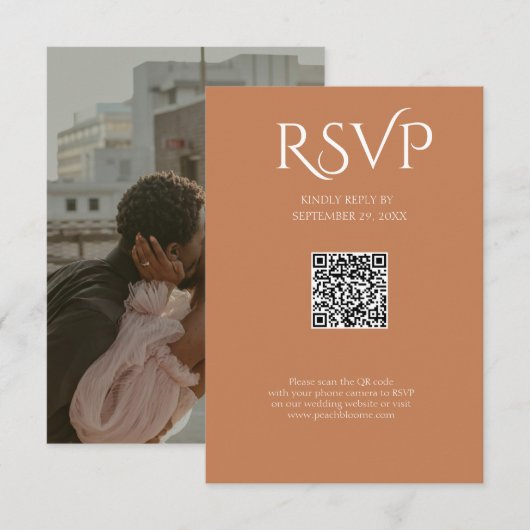 QR Code Modern Minimalistic Soft Copper Wedding 出欠カード (正面/裏面)