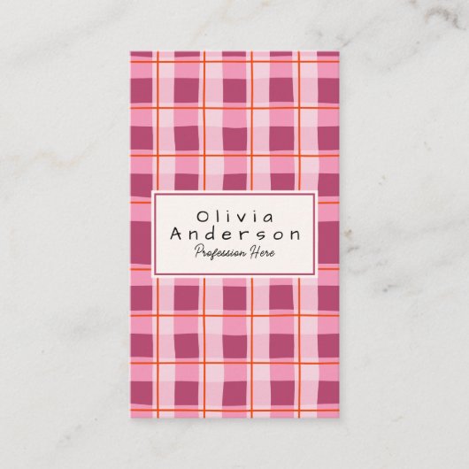 QR Code Modern Pink Checkered Quirky Boho Girly 名刺 (正面)