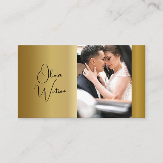 QR Code Modern Script Gold Photographer 名刺 (正面)