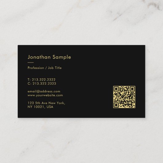 QR Code Modern Simple Design Template Black Gold 名刺 (裏面)