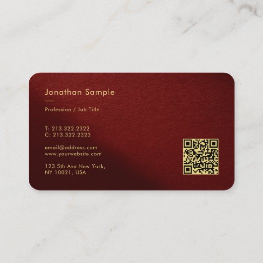 QR Code Modern Template Bordeaux Gold Typography 名刺 (裏面)