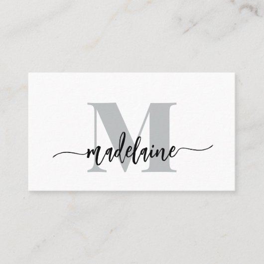 QR Code Monogram Black White Elegant  名刺 (正面)