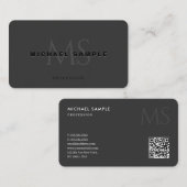 QR Code Monogram Initial Template Elegant Black 名刺 (正面/裏面)
