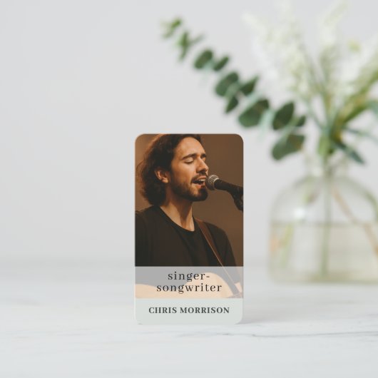 QR Code Musician Sage Green Business Card 名刺 (スタンド正面)