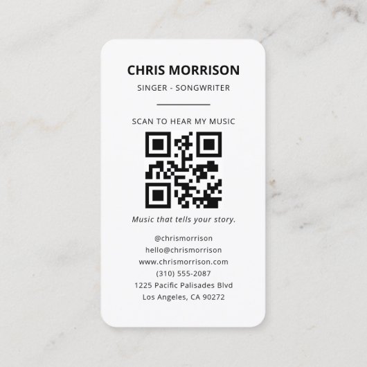 QR Code Musician Sage Green Business Card 名刺 (裏面)