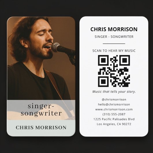 QR Code Musician Sage Green Business Card 名刺