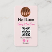 QR Code Nail Technician Blush Pink Photo 名刺 (正面)
