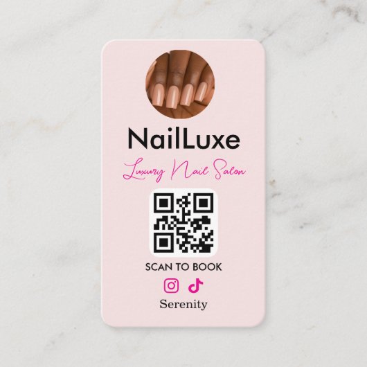 QR Code Nail Technician Blush Pink Photo 名刺 (正面)