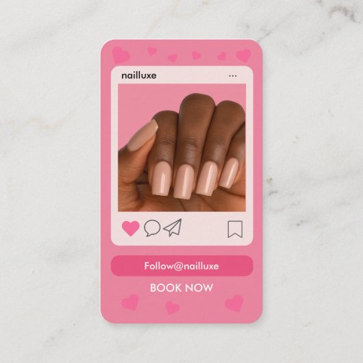 QR Code Nail Technician Blush Pink Photo 名刺 (裏面)