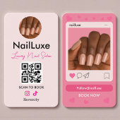 QR Code Nail Technician Blush Pink Photo 名刺