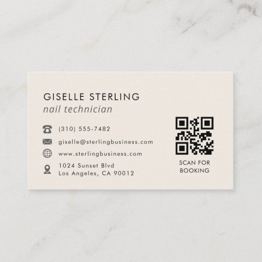 QR Code Nail Technician Modern Minimalist 名刺 (裏面)