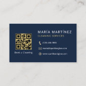 QR Code Navy Blue Gold Cleaning Services 名刺 (裏面)