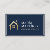 QR Code Navy Blue Gold Cleaning Services 名刺 (正面)