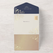 QR Code Navy Rose Gold Wedding オールインワン招待状 (外側)