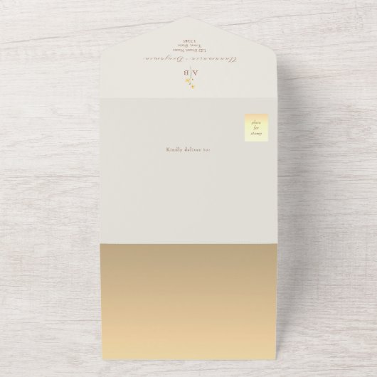 QR Code Neutral Ivory Gold Wildflower Wedding オールインワン招待状 (外側)