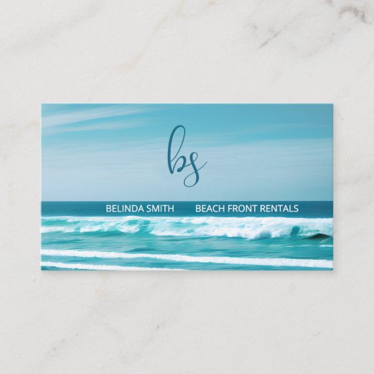 QR Code Ocean Wave Initials 名刺 (正面)