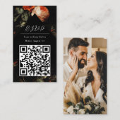 QR Code Online Photo Black Floral Website RSVP エンクロージャーカード (正面/裏面)
