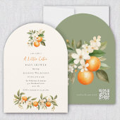  QR code Orange Blossom Baby Shower Arch Design 招待状