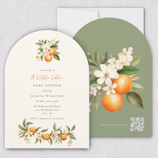  QR code Orange Blossom Baby Shower Arch Design 招待状