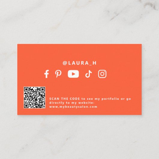 QR code orange modern beauty influencer  名刺 (裏面)