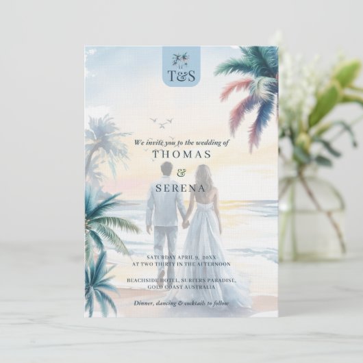QR Code Palm Tree Beach Wedding Destination 招待状 (スタンド正面)