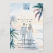 QR Code Palm Tree Beach Wedding Destination 招待状 (正面)