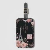 QR Code Paris Eiffel Tower Pink Shabby Chic Decor  ラゲッジタグ (正面縦)