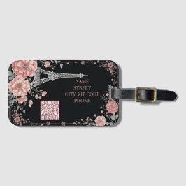 QR Code Paris Eiffel Tower Pink Shabby Chic Decor  ラゲッジタグ