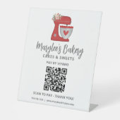 QR Code Pay Here Red Mixer Bakery Pedestal Sign 台座サイン (正面)