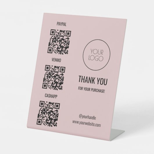 QR Code Payment Blush Pink Salon Scan to Pay 台座サイン (正面)