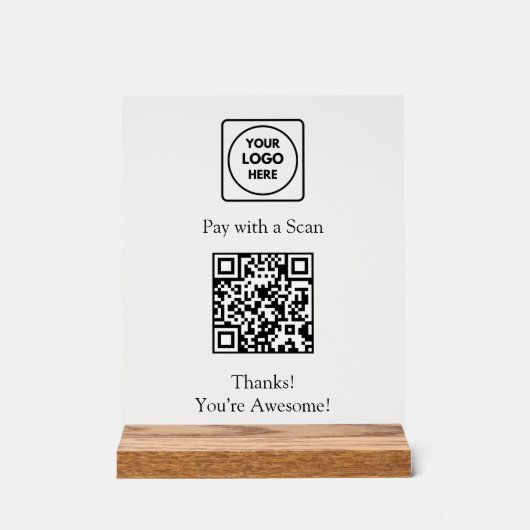 QR Code Payment | Custom Logo Contactless Display アクリルサイン (正面)