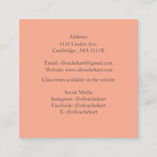 QR Code Peach Artist Tutor Educator Art teacher  スクエア名刺 (裏面)