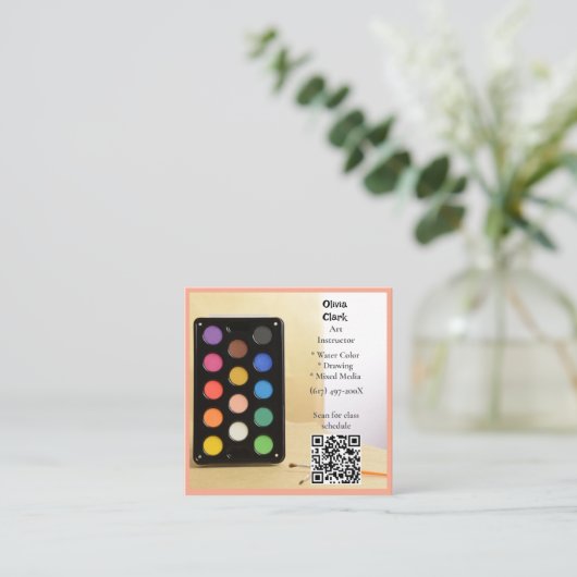QR Code Peach Artist Tutor Educator Art teacher  スクエア名刺 (スタンド正面)