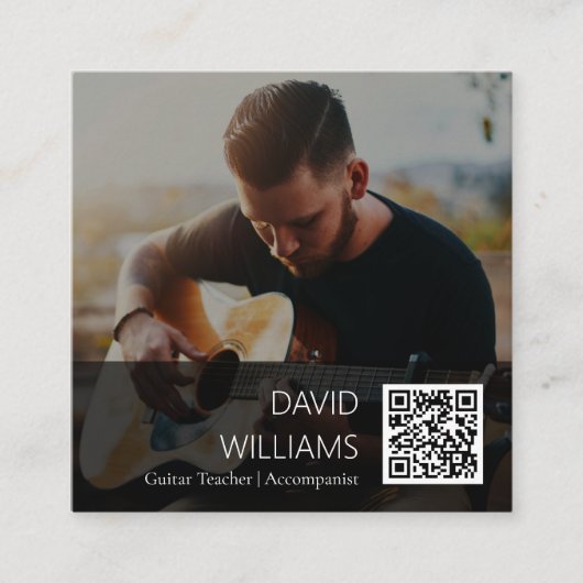 QR Code Photo Music Teacher Singer Songwriter スクエア名刺 (正面)