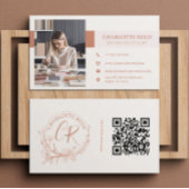 QR Code Photo Terracotta Floral Monogram 名刺