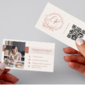 QR Code Photo Terracotta Floral Monogram 名刺