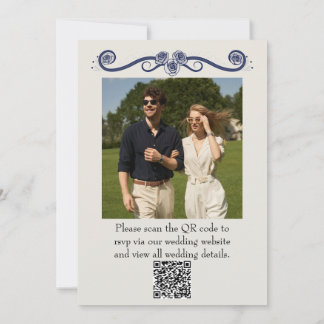 QR Code Photo Wedding Invitation | Elegant Boho  招待状