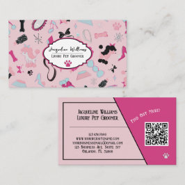 QR Code Pink Girly Mid-Century Pet Groomer II 名刺