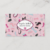 QR Code Pink Girly Mid-Century Pet Groomer II 名刺 (正面)