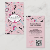 QR Code Pink Girly Mid-Century Pet Groomer III 名刺 (正面/裏面)