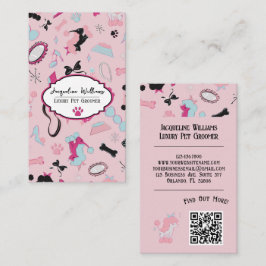 QR Code Pink Girly Mid-Century Pet Groomer III 名刺