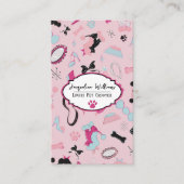 QR Code Pink Girly Mid-Century Pet Groomer III 名刺 (正面)