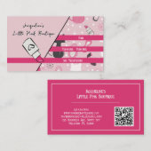 QR Code Pink Girly Mid-Century Salon 名刺 (正面/裏面)