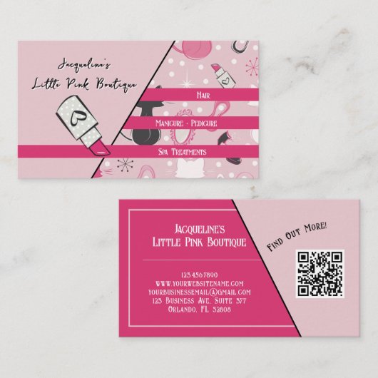 QR Code Pink Girly Mid-Century Salon II 名刺 (正面/裏面)