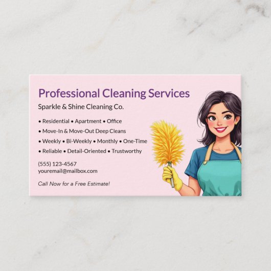 QR Code Pink Maid House Cleaning Service 名刺 (正面)