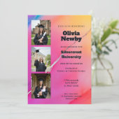 🎓 QR Code Pink  Rainbow Marble  Graduation Party 招待状 (スタンド正面)