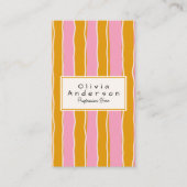 QR Code Pink Yellow 70s Stripes Trendy Boho Girly 名刺 (正面)