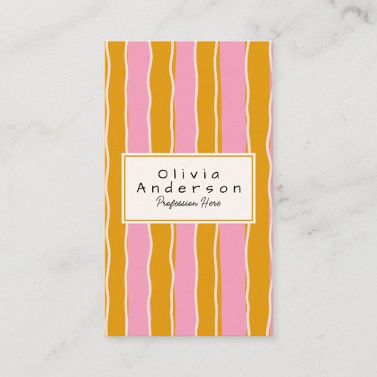 QR Code Pink Yellow 70s Stripes Trendy Boho Girly 名刺 (正面)